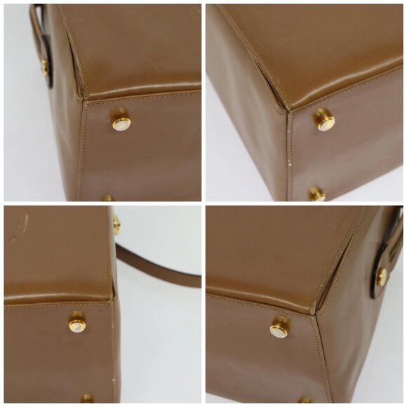 Salvatore Ferragamo Gancini Hand Bag Leather 2way Brown Gold Auth 139653